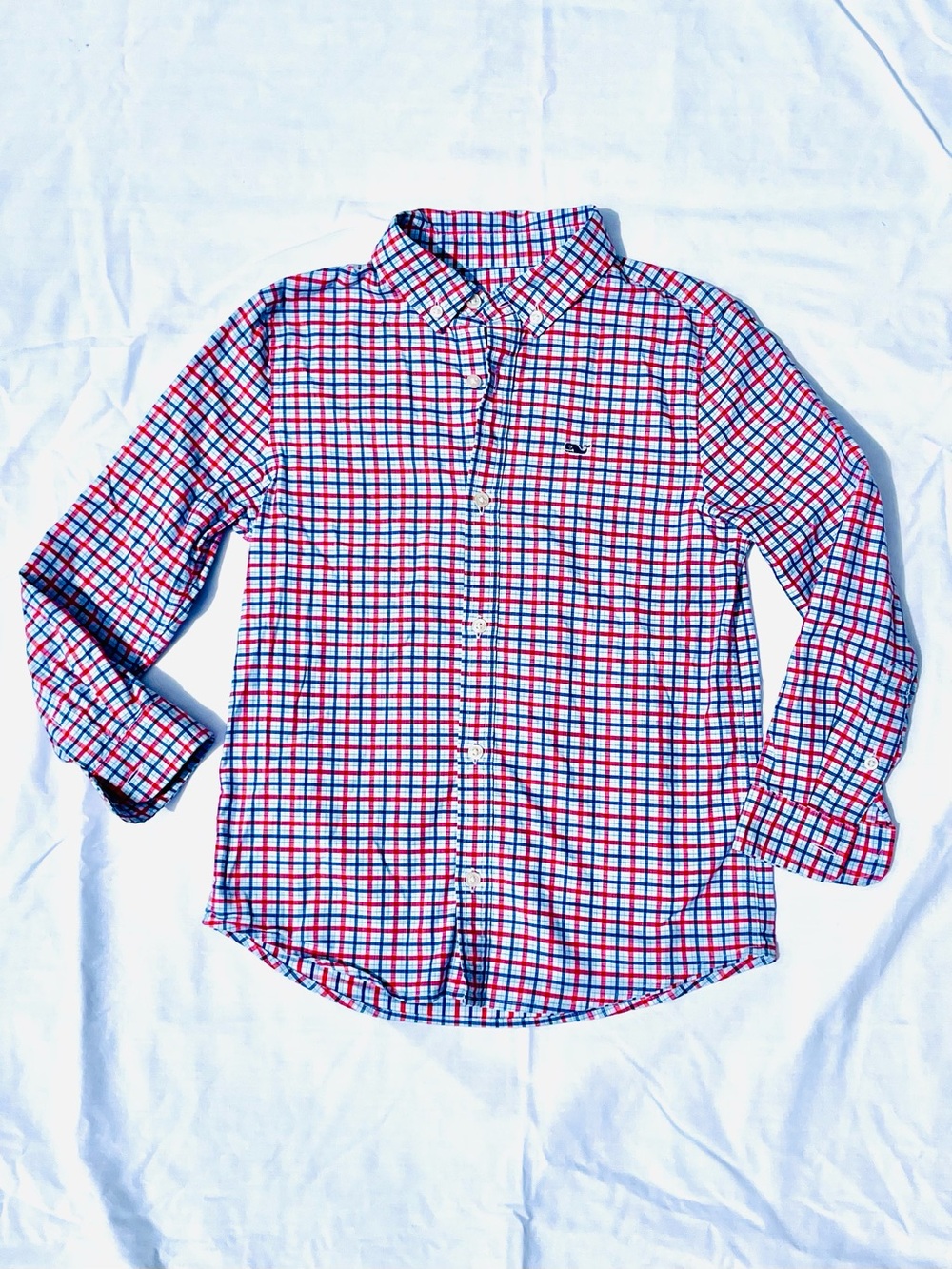 Vineyard Vines Boys Red & Blue Check Cotton Button-Down Shirt, Size 7
